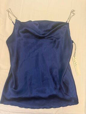 Nicole Miller Royal Blue Satin Cowl Camisole with Chain Straps